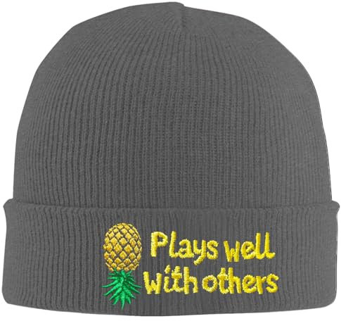Heucapc Spielt gut mit anderen Beanie-Mützen, umgedrehte Ananas-Mütze für Herren und Damen, Winter, warme Strickmützen, Grau, Einheitsgröße