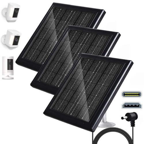 Solar Panel for Ring Camera, 5V 5W Outdoor Solar Battery Charger for Ring Spotlight Camera, Ring Stick Up Camera with IP65 Waterproof, 16.4ft Cable, 360° Adjustable Bracket (Black,3 Pack)