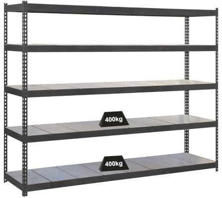 PROREGAL Schwerlastregal Metal YETI Five | HxBxT 200x120x45cm | Fachlast 400kg | Anthrazit | Regal Standregal Werkstattregal Lagerregal Kellerregal