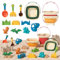 YOOYID Jeux de Plage, 13 Pièces Jouet de Bac a Sable Enfant Exterieur Intérieur, Kit de Jeu de Plage Enfant avec Seau Plage Pliable, Moules à Sable Dinosaures, Pelle Râteaux, Arrosoir, Château