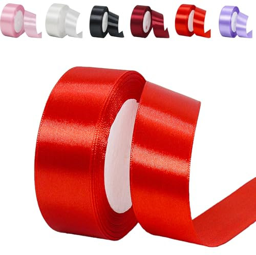 23 Meter Satinband Rot 30mm Satinband Bänder, Breit Schleifenband Dekoband Stoffband Geschenkband Hochzeitsdeko Schleife für Geschenkverpackung,Kunsthandwerk,Haarschleifen,Blumenstrauß,Dekoration