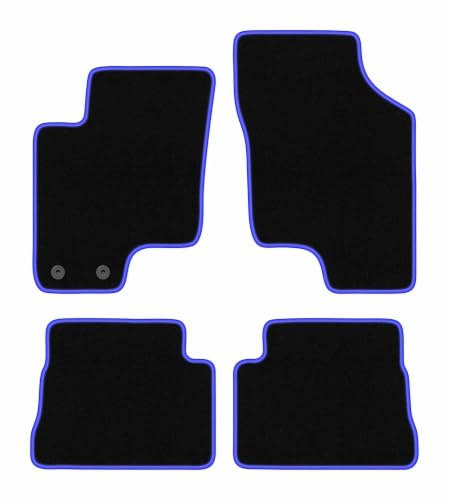 Velours-Fußmatten passend für Hyundai Getz 2002-2010, Schwarz-Blau, CARLUX | passend für Schrägheck; Velours-Teppich (Polypropylen), ca. 6,5 mm; rutschfest, runde Befestigungen (Typ AV)