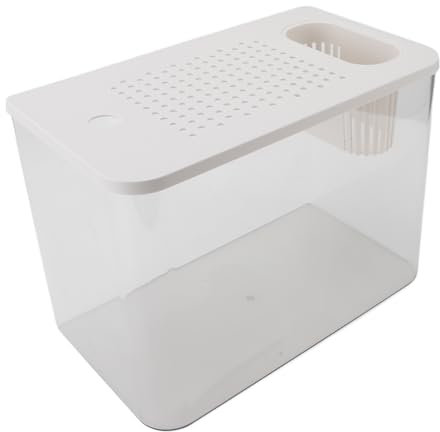 Aquarium mit Deckel, 12,4 Zoll, Kunststoff, Durchsichtiges Mikro Landschafts Desktop Aquarium für Goldfische, Garnelen, Betta Fische, Schildkröten (White)