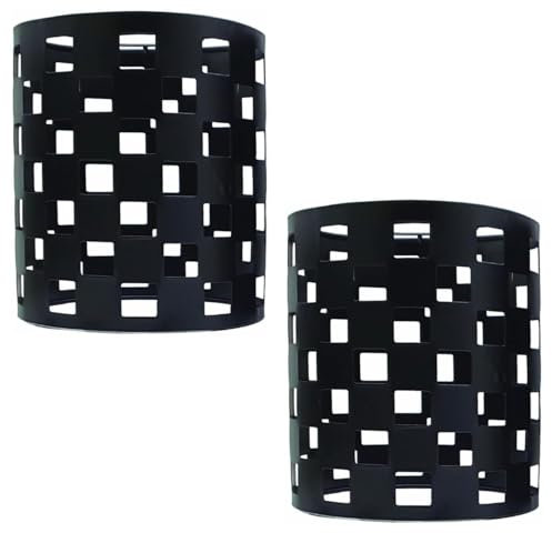 Industrial Metal Bulb Guard Drum Shaped Lamp Shades for Ceiling Pendant Lights Indoor Easy Fit Wire Cages for Kitchen Hallways Living Room (Black - 2 Pack)