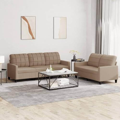 ZEYUAN 2-TLG. Sofagarnitur mit Kissen Cappuccino-Braun Kunstleder, Sofa Mit Relaxfunktion, Couchgarnitur, Wohnzimmer Sofa, Couch, Sofa Set 3201382