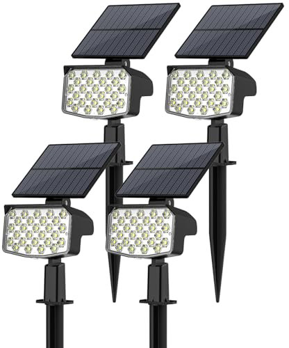 NACINIC Solarlampen für Außen 4 Stück 27 LED Solar Strahler Außen 3 Modi Solarleuchten IP65 Wasserdicht SolarStrahler für Außen Garten 6500K Kaltweiß Gartenleuchten für Terrasse, Hof, Weg