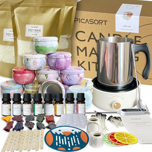 PICASORT Complete Candle Making kit,Candle Making Supplies,electric candle maker,Hot Plate, Melting Pot,starter kit,DIY kits for adults