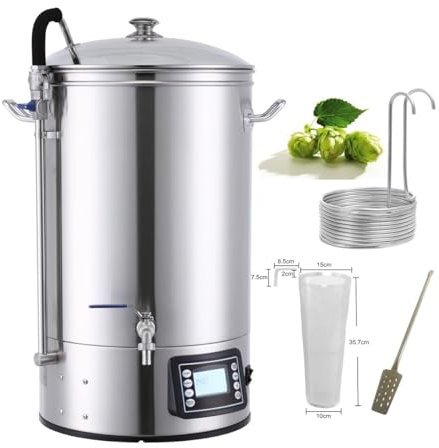 GUUFUFA 40L, All-in-One Home Birra Brewer Sistema di birra Elettrico 10 Galloni Brewing Stock Pot 304 Forniture per la produzione di birra in acciaio inossidabile con pannello Controllo elettronico
