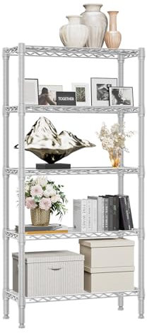 M MZG 1250 lbs 5 Tier Shelf Metal Storage Shelves Wire Rack Closet Organizers for Garage Kitchen Bathroom Laundry White 30 x 75 x 151.1 cm