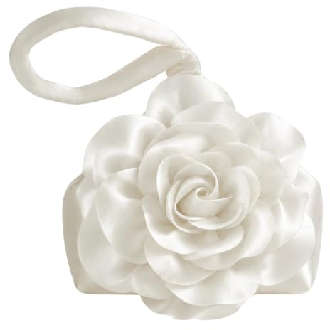 BABEYOND Women's Flower Satin Evening Bags Triangle Clutch Purses White