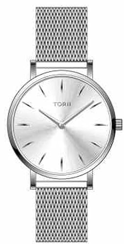TORII Damenuhr Silber Edelstahl - rund Quarz S38SM.OS Milanaise-Armband Strichindizes wasserdicht 30 m