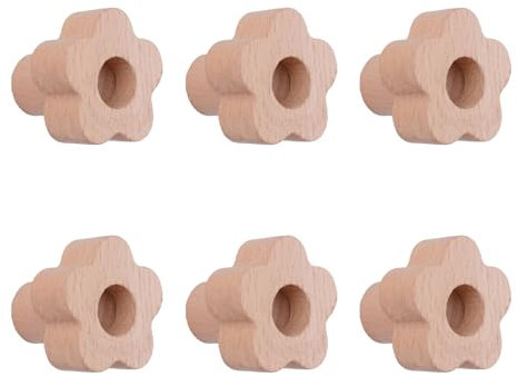MOROBOR Schrankknäufe aus Holz, Blumenform, handgefertigt, mit Schrauben und Erweiterungsrohr, 6 Stück