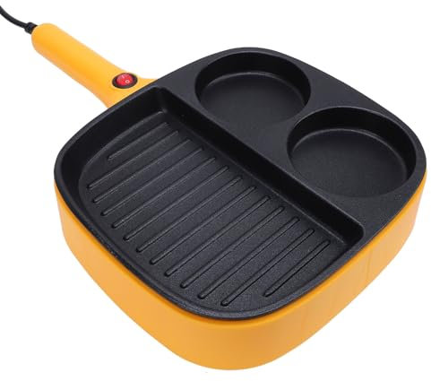 Antihaftbeschichtete geteilte Grillpfanne, 3-teilige elektrische Bratpfanne mit langem Griff, elektrische Bratpfanne, Pfannkuchenpfanne, Kochpfanne für Frühstück, Eier,