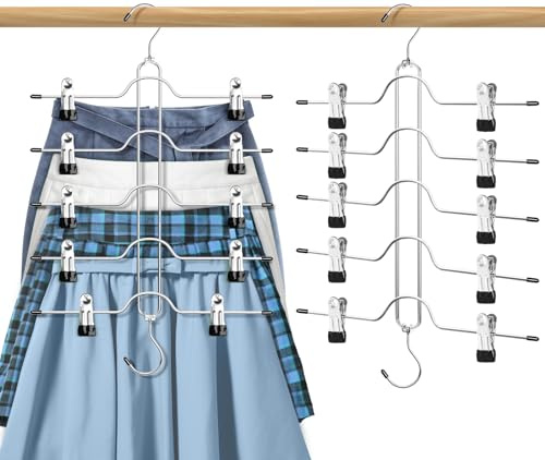 Skirt Hangers with Clips for Woman, 5 Tier Pants Skirt Hangers, 2 Pack