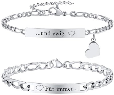 VNOX Paar Armband Geschenk Herren Damen : Geschenke fur Paare, Pärchen Armbänder für Frauen Männer Silber, Herz Armkette Modeschmuck Weihnachten Tag Vatertag