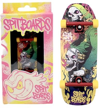SPITBOARDS 34mm Fingerboard Oldschool Cruiser Pro Complete Setup, Pre-Assembled 5-Layer Wood, Pro Trucks, Soft Urethane 60D Bearing Wheels, Real-Wear Graphics, Lasered Foam Tape 'Lord of Hell'