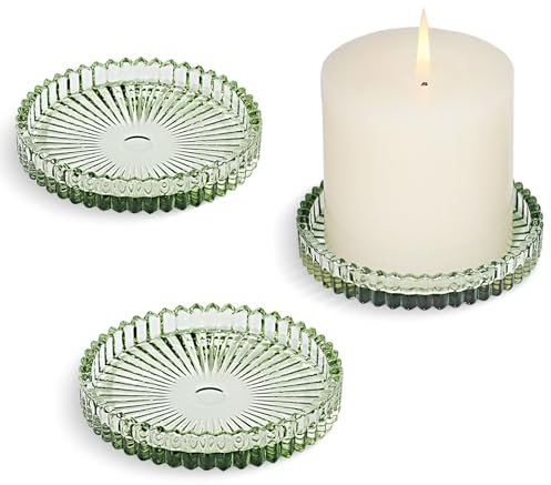 HofferRuffer Kerzenteller Kerzenständer Glas 3er Set,10cm rund Kerzenhalter,Kerzenleuchter für Stumpenkerzen,Teelichter,Grün