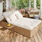 Dolamaní Sonnenliege 2 Personen Klappbar mit Liegefunktion, Rattan Lounge möbel Outdoor mit Auflage, Regal, Kopfstütze und Verstellbare Rückenlehne, Himmelsliege, Relaxliege (Khaki + Beige D)