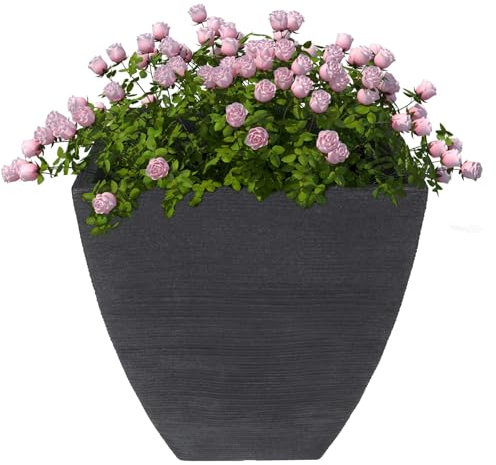 GEEZY Large Flower Pots - Ribbed Pattern - Anthracite, Square, Lightweight & Weatherproof – Indoor & Outdoor Use for Flowers & Plants - Large Garden Pots and Planters for Home, Patio & Garden