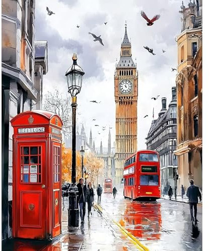 MAXBYE Pintar por Numeros Adultos, Paisaje Londinense Kit de Pintura por Números para Principianti al óleo de Lienzo DIY, Paint by Number Kits Pigmento Acrílico, Regalos Decoración Hogar 40x50cm