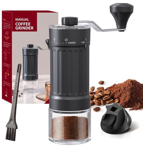 DSXVJHD Manual Coffee Grinder, External Adjustable Hand Coffee Grinder with 40-Grade Settings, Ceramic Burr Coffee Bean Grinder, Portable Mini Hand Coffee Mill for Espresso, French Press, Aeropress