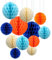 ZYOOO 12pcs Seidenpapier Wabenkugeln, 15/25cm Aufhängen Papier Wabenbälle für Geburtstagsparty, Jungengeburtstag, Abschlussfeier Deko (Blau,Orange)