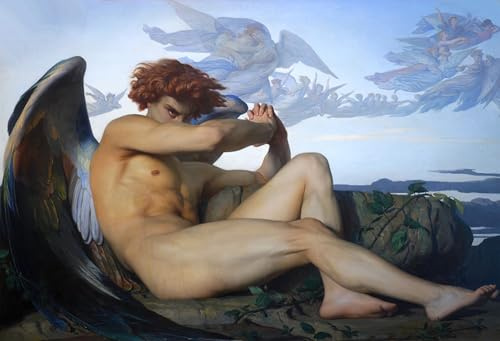 PSVDCTOO Vintage Wanddeko Bilder Leinwand Malerei Der gefallene Engel Alexandre Cabanel Poster Wandbild Deko für Zimmer 60x90cm