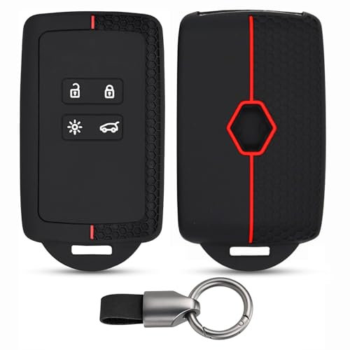 2er-Pack 4 Tasten Auto Schlüsselhülle Schutzhülle, Kompatibel mit Renault Clio Megane Koleos Twingo Kadjar Kangoo Talisman Captur Espace Dacia Duster 2, Langlebig Verschleißfest mit Schlüsselanhänger