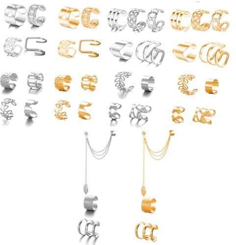 40PCS Clip Earrings for Women, Ear Cuff No Piercing, 20 Silver and 20 Gold Ear Cuffs Fashion Accessories for Daily Casual Wear, Non-Piercing Earrings for Women for People Without Piercings