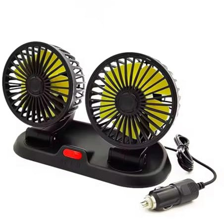 Generico Bdit accessori Ventilatore Auto 360° Ruotabile con Due Teste | Velocità | Collegamento Accendisigari | Ventola Elettrica per Auto, SUV, Camion, Camper, RV, ATV – Nero