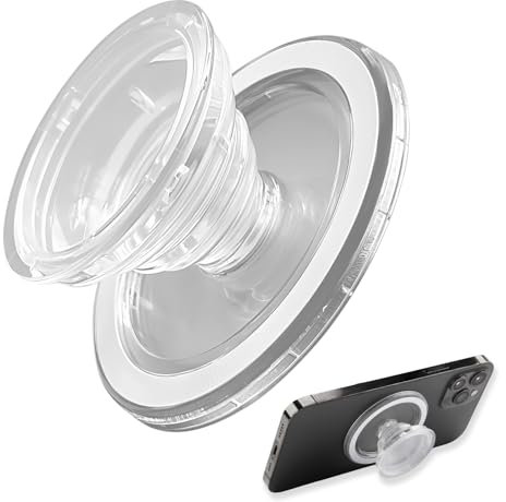 Magnetic Pop Phone Holder Compatible with MagSafe Clear Removable Wireless Charging Adapter Ring Included Detachable Convenient Round Expanding Kickstand Stand Base Grip for Tablet Cell Accessory