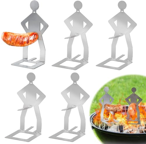 Grillwursthalter Aus Edelstahl, 5 Stück Wurst Grillgestelle, Lustiger BBQ Hotdog Halter, Kreativer Wurstständer Grillwursthalter Aus Edelstahl, Grill Grillzubehör für Camping, Picknick, Freien, Küche