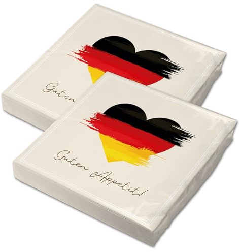 itenga 40x Servietten Deutschland Flagge Herz 30x30 cm 3-lagig – Guten Appetit – Papier-Servietten