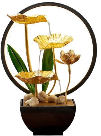 Zimmerbrunnen, Tischbrunnen Wasserfall mit LED Beleuchtung | Moderne Zen Deko mit Geräuschloser Pumpe, Moderne Zen Tischdekoration, Meditation & Entspannung, für Haus, Büro, Garten