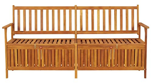 GFEROMRF Massive Akazienholz Sitzbank mit Stauraum, 170 cm Truhenbank für Innen und Außen, stabile Holzbank als Aufbewahrungsbank, robuste Sitzgelegenheit mit viel Stauraum