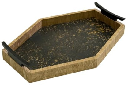 MotiveTech Wooden Tray with Handles Decorative Wood Tray with Handles Contemporary Vintage for Coffee Table, 40 30 2.5cm, Gilded Series - Dyed Ink Tray