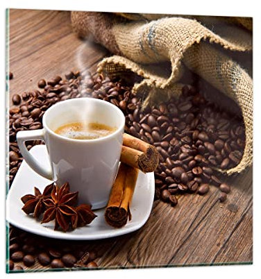 Bilder auf Glas 40x40cm Glasbild Kaffee schwarz Frühstück Schokolade Klein Wanddeko Bild im Glas Schlafzimmer Küche Deko Wandbilder Dekoration Wohnzimmer Modern Wand Kunstdruck Art GAC40x40-2152