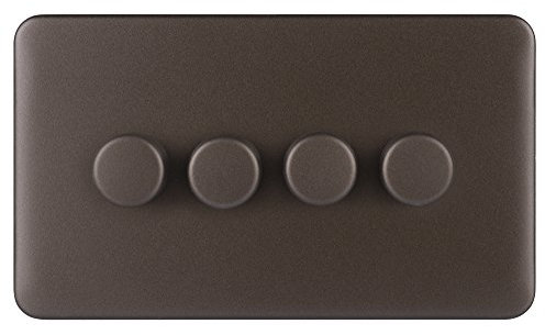 Schneider Electric Lisse Screwless Deco - 4 Gang Universal 2 Way Dimmer Light Switch, 250W/VA, GGBL6042CMBS, Mocha Bronze