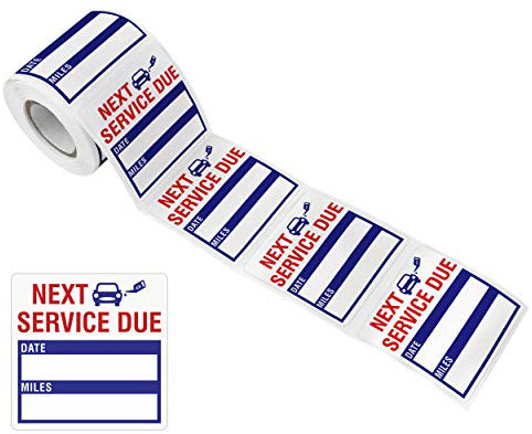 150 Stück Erinnerungsaufkleber für Auto-Wartungsservice, Ölwechsel, etc auf Rolle mit Perforationslinie (Englische Version 5 x 5 cm, in Blau)
