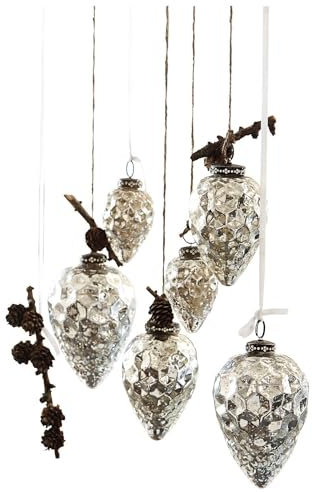 Loberon Weihnachtsschmuck Set Colin | Weihnachtsdeko Christbaumschmuck | Weihnachtskugeln Zapfen Aus Glas & Eisen | 3 Größen | 6 Stück, antiksilber