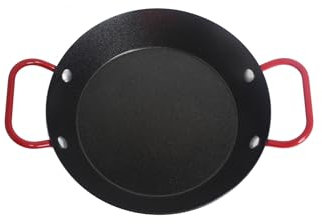 Imusa USA 6 Carbon Steel Coated Nonstick Paella Pan Handles, Black, Red Hanldes