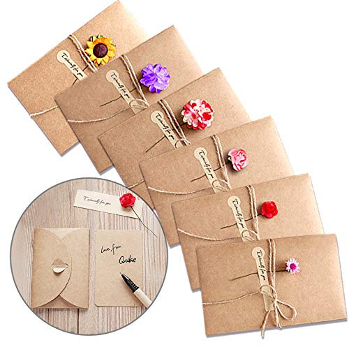 Vimyd 6 Stück Grußkarten, Multipack, Dankeskarten, Grußkarte, Retro-Kraftpapier, getrocknete Blumen, verzierte Postkarte, Geschenkkarte für Weihnachten, Geburtstag, Valentinstag, Muttertag, blau