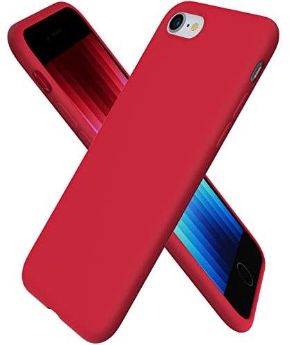 ORNARTO Custodia in Silicone Liquido per iPhone SE (2022)/ SE (2020)/ iPhone7/ iPhone 8 4.7 Protezione Completa Cover Sottile in Silicone Liquido in Gomma Gel Morbida -Rosso