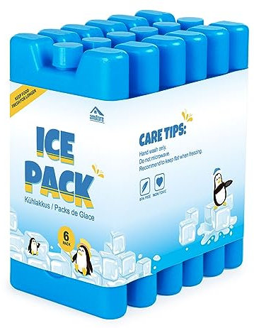 Anstore 6 Stück Kühlakkus mit je 200ml, Kühlelemente für die Kühltasche oder Kühlbox, Kühl-Akku für die Brotdose, bis 12 Stunden Kühlung (Kühlaccus) 160x90x21mm