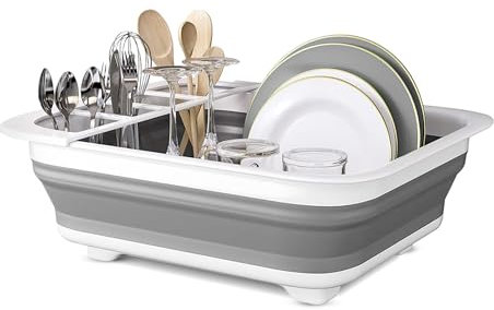 ASAB Collapsible Dish Rack Foldable Space Saver Caravan Dish Drainer Lightweight Durable Camping Drying Rack Compact Dish Drainer with Utensil Holder for Small Kitchens and Outdoor Use