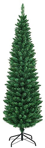 GOPLUS 180cm Sapin de Noël Artificiel en Forme Crayon Réaliste, Sapin de Noel en PVC Ignifuge et Construction Solide, Arbre à Aiguille 1000 Branches Ouvert Automatique pour Fête de Noël, Vert