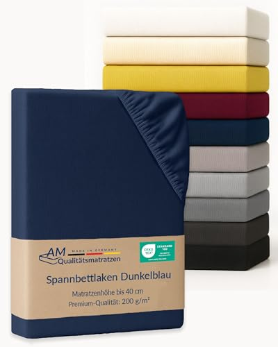 AM Qualitätsmatratzen Premium Spannbettlaken 150x200cm Boxspringbett (200gsm) in Dunkelblau - Made in Germany - Oeko TEX zertifiziertes Spannbettlaken 200x220 Wasserbett - 40cm Steghöhe