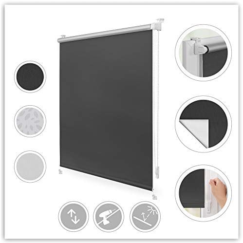 Lichtblick RKS.060.150.04 Verdunkelungsrollo Thermo-Rollo Klemmfix ohne Bohren mit Seitenverspannung Sichtschutz Hitzeschutzrollo Anthrazit, 60 cm x 150 cm (B x L)