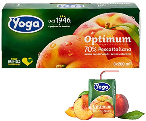 8 CONFEZIONI SUCCO DI FRUTTA YOGA OPTIMUM PESCA ITALIANA 3 X 200 ML BRIK HOTEL