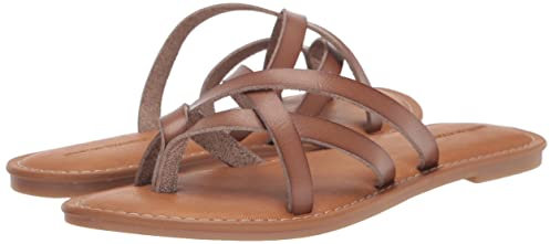 Amazon Essentials Sandalia Plana Tipo Pala con Tiras Mujer, Marrón Seta, 38.5 EU